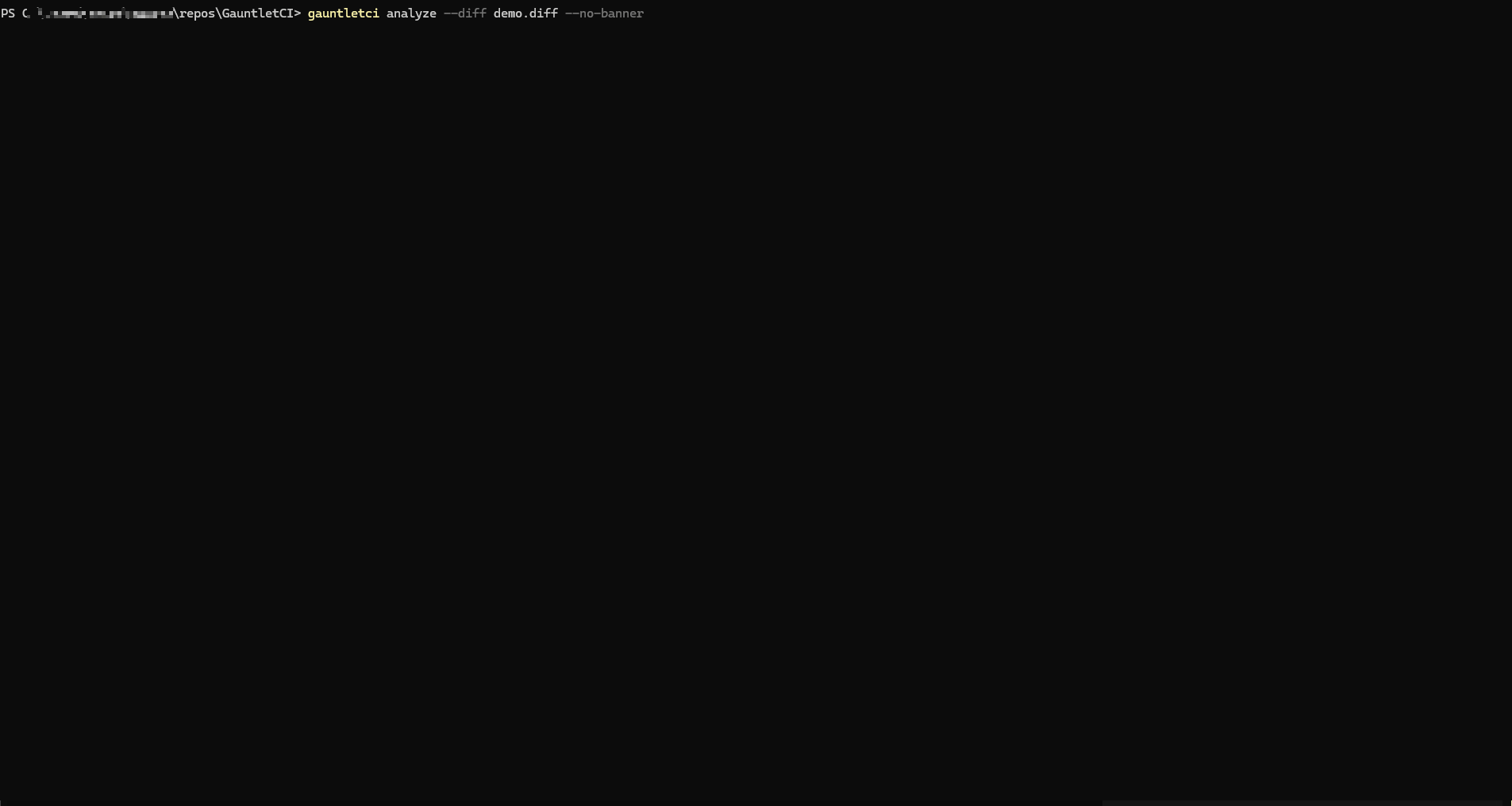 GauntletCI terminal demo - live recording showing findings output